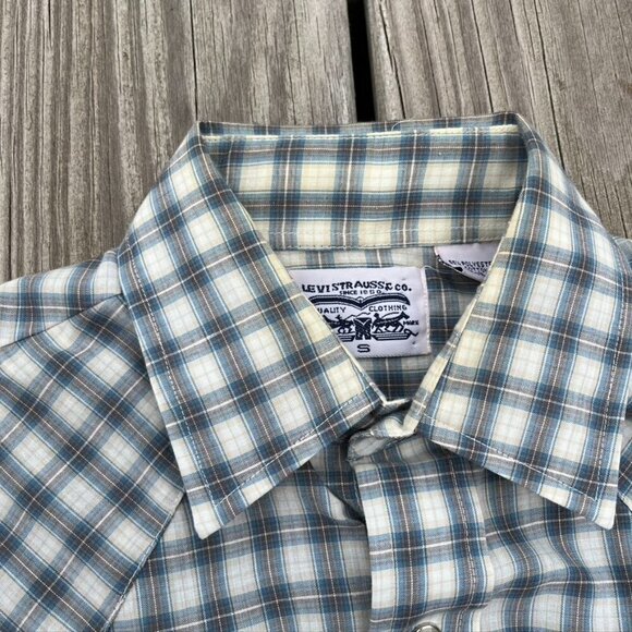 ** Vintage 1970s Levi's Pearl Snap Shirt Men's small Western Short Sleeve Plaid - Picture 9 of 11